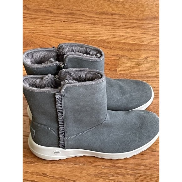 Skechers On-The-Go Zip Boots Charcoal Suede Ruffle 10W - Picture 2 of 5